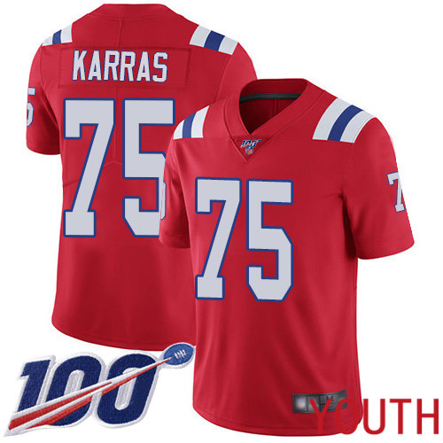 New England Patriots Football #75 Vapor Untouchable 100th Season Limited Red Youth Ted Karras Alternate NFL Jersey